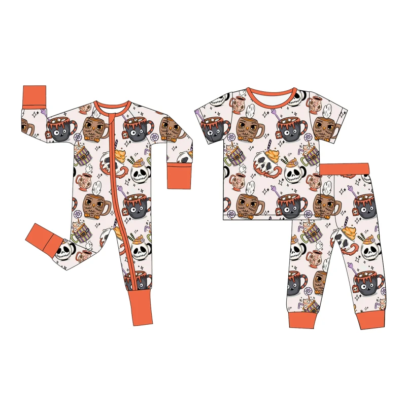 Bamboo Pajama Halloween Family Pajamas Bamboo Fabric Pumpkin Print Matching Sleepwear