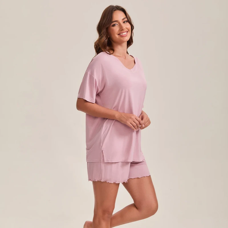 Bamboo Pajamas 2 Piece Shorts PJ Set Solid Summer Women's Sleepwear Two Piece Pajamas Set Cotton Modal Pajamas