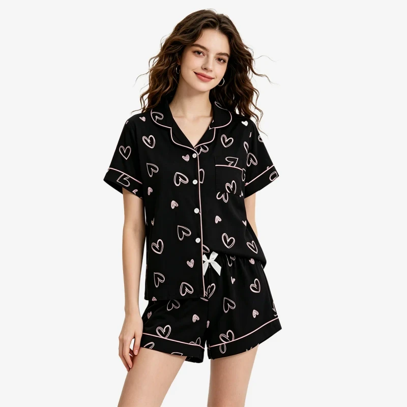 Bamboo Soft Summer Lady Pijama Set Short Sleeve Top and Pant Women's Sleepwear Nighty Clothes Pajama Set Women