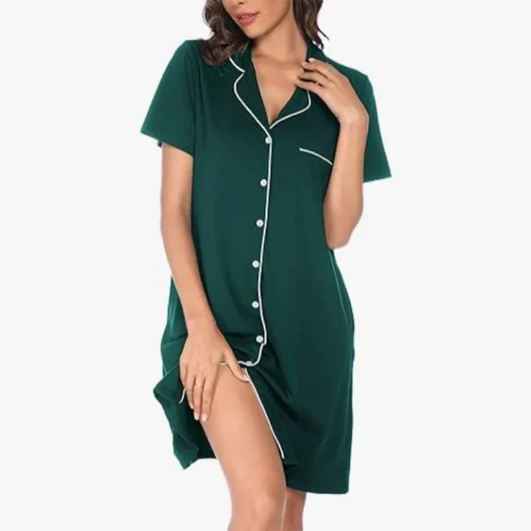 Bamboo-Spandex-Solid-Button-Ladies-Sleepwear-Pajama-Breathable-Short-Sleeve-Nightgown-Pijama-Clothes-Womens-Pyjama