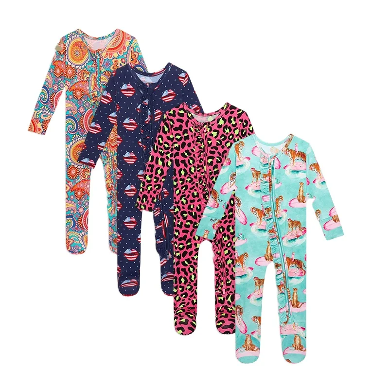 Bamboo Vicose Baby Sleep Rompers Organic Bamboo Baby Romper Custom Bamboo Baby Pajamas Jumpsuit Toddler Zip Onesie