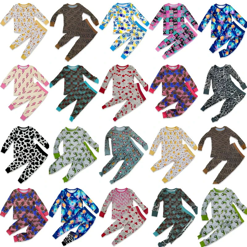 Bamboo Viscose Kids Pajama Set Long Sleeve Pants Custom Print Toddler Sleepwear OEM 2 Piece