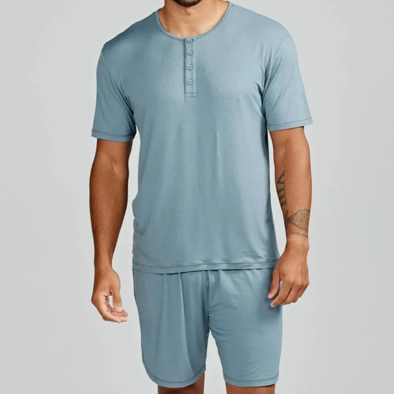 Bamboo-sleep-shorts-set-Short-Sleeve-Henley-shirt-and-shorts-Summer-Pajamas-Sets-organic-home-wear-mens-sleepwear