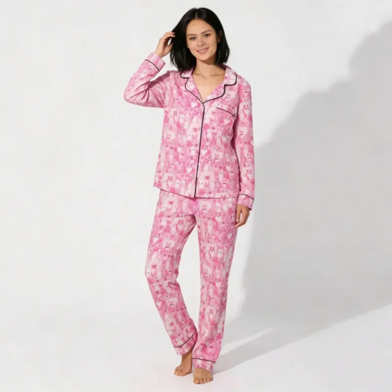 Beefey-Puppy-Printing-Womens-Long-Pajamas-Sets-Two-piece-Nightwear-Set-for-Winter-Cozy-Soft