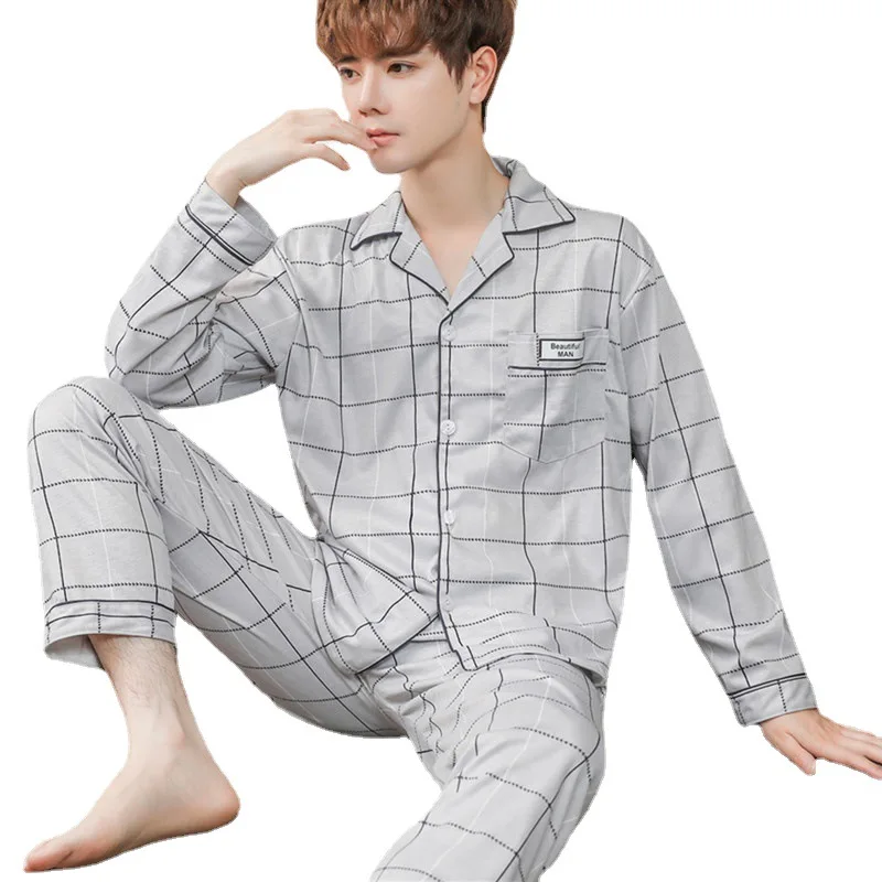 Best Quality Spring and Autumn Long Sleeve Cotton Pajamas Men's Sleepwear Home Wear