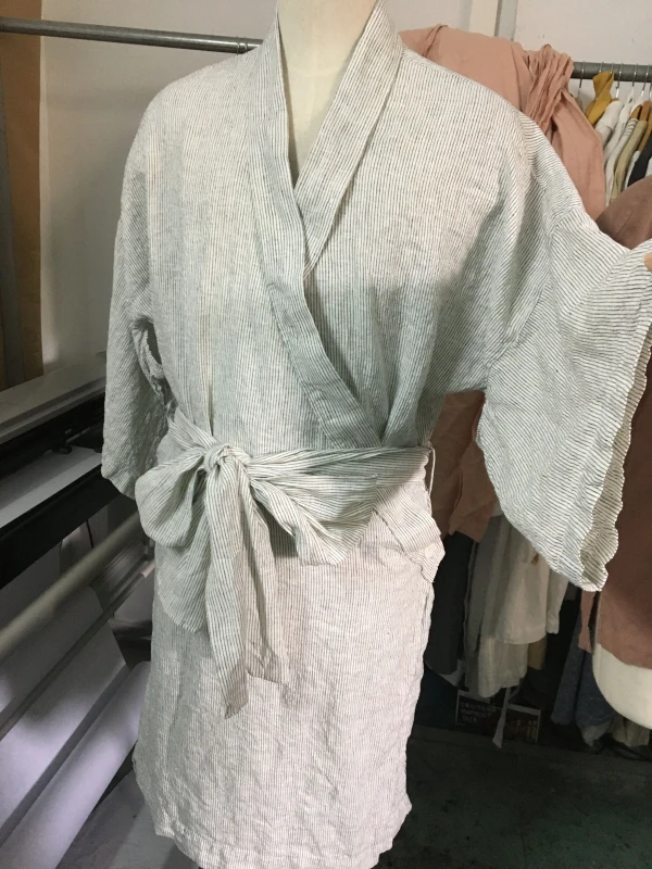 Best Selling High Quality Pure Linen Clothes Woman's Sleepwear Woman's Pajamas Woman's Loungwear Unisex Customized Robes