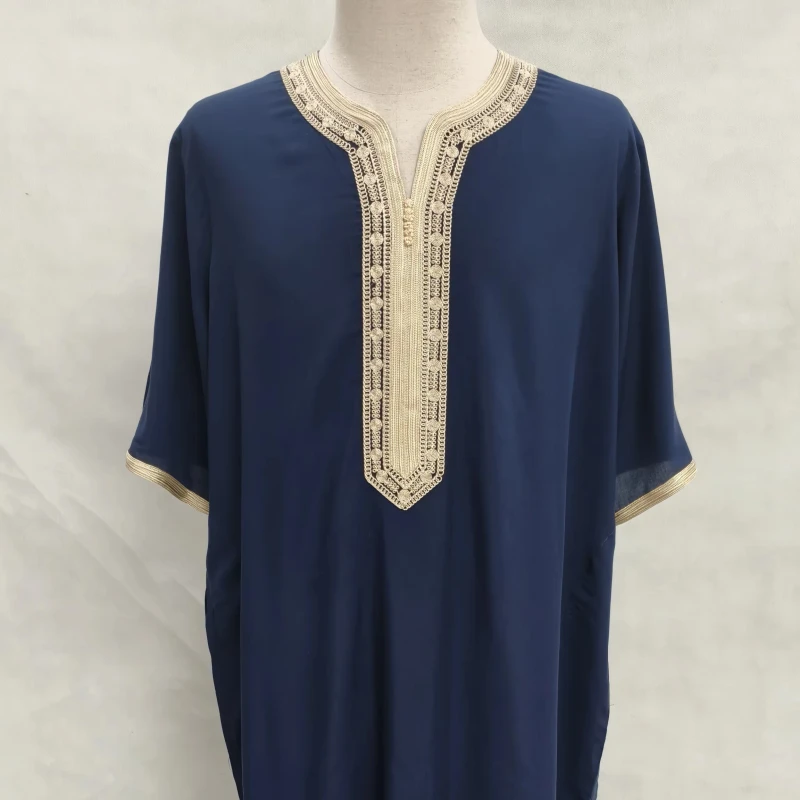 Big Embroidery Soft Fabric Thobe Islamic Long Robe Homewear Muslim Clothing Ready for Shipping