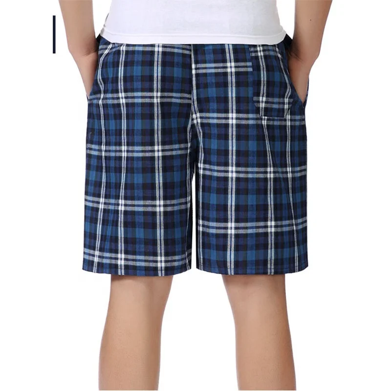Big Stock Big Size Men's Knee Length Cotton Plaid Boxer Shorts Comfy Pajamas Home Wear Shorts