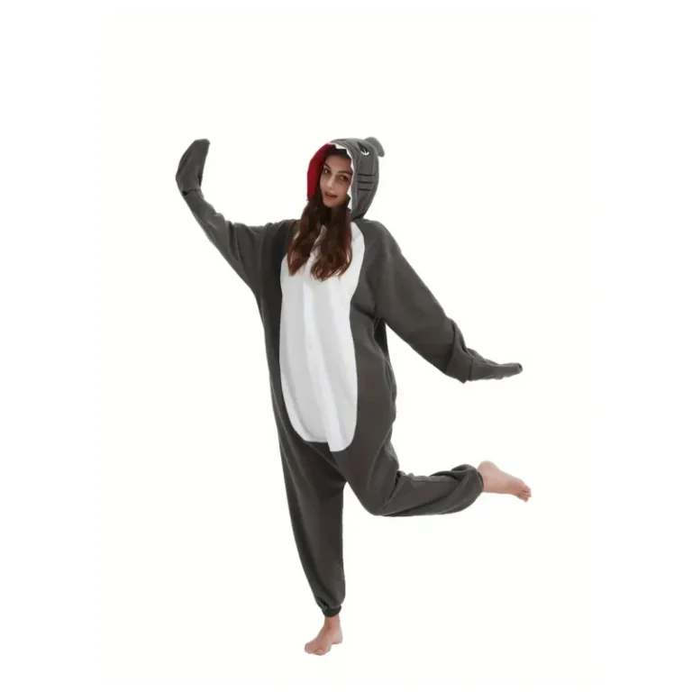 Black-Gray-Animal-Cartoon-Cosplay-Hooded-Onesie-Pajamas-Polyester-Adult-Costume-Sleepwear