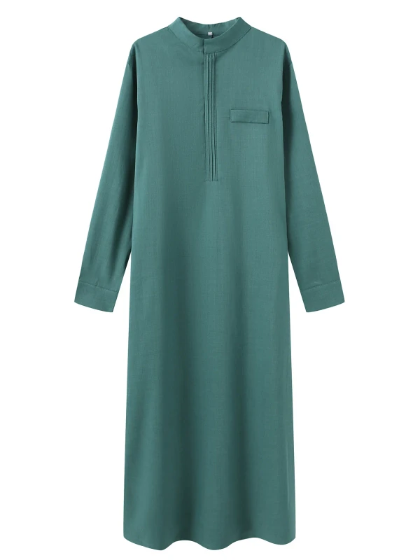 Black-Moroccan-Cotton-Blend-Mens-Robe-with-Pockets-Islamic-Dubai-Turkish-Style-Muslim-Mens-Robe