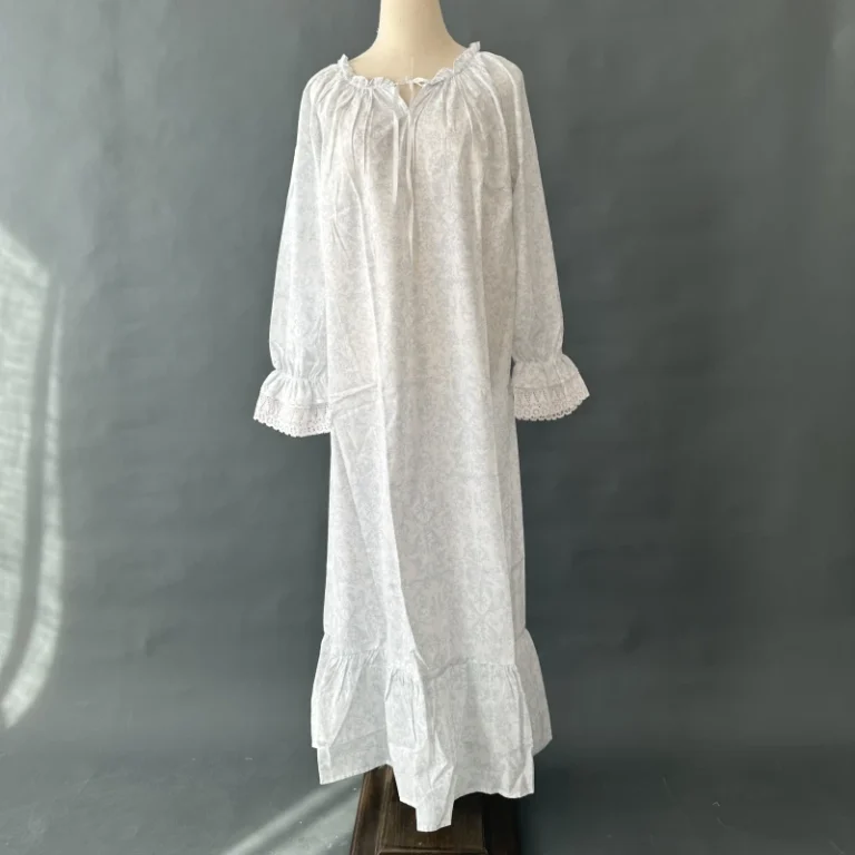 Blue-Toile-Long-Sleeve-Cotton-Nightdress-1
