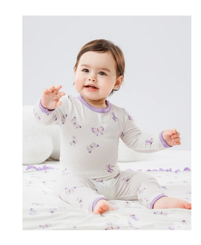 Boutique Baby Ribbed Bamboo Two-Piece Casual Pajamas Set Infant Loungewear Clothes Short Sleeve Tops Pants Active Animal Print