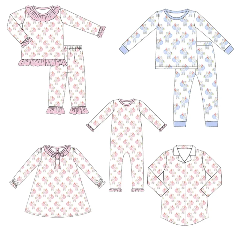 Boutique-Family-Matching-Pajamas-Santa-Print-Kids-Boys-and-Girls-Ruffle-Custom-Christmas-Cotton-Pyjamas