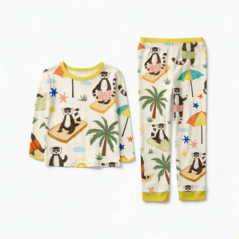 Boys 12 Years Toddler Animal Print Soft Breathable Winter Knitted Long Sleeve T Shirt & Cotton Trousers Pajamas Set For Kids