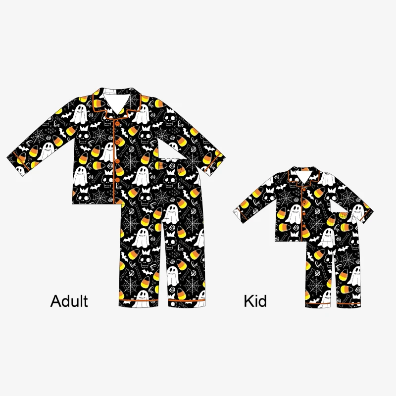 Breathable Bamboo Spandex Long Sleeve Bamboo Pajama Set Halloween Custom Print Family Matching Sleepwear