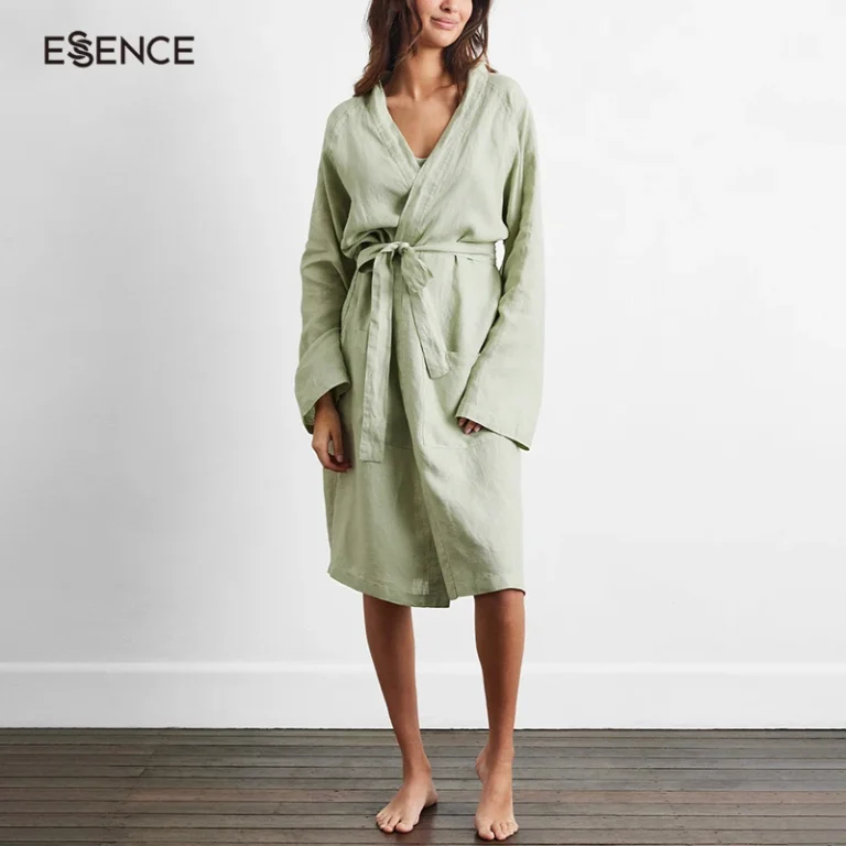 Breathable-Belted-Robes-Woven-Solid-Cotton-Bath-Robe-Spa-Linen-Women-Robes