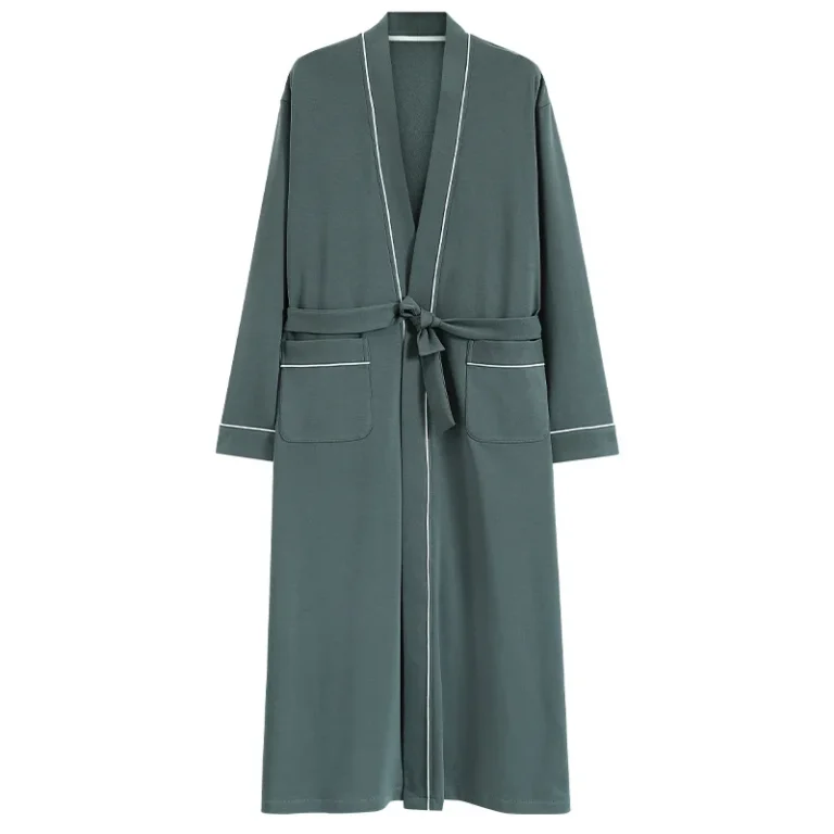 Breathable-Casual-Men-Sleepwear-V-Neck-Long-Sleeves-Plus-Size-Custom-Printed-Knitted-Cotton-Robe-with-Pocket