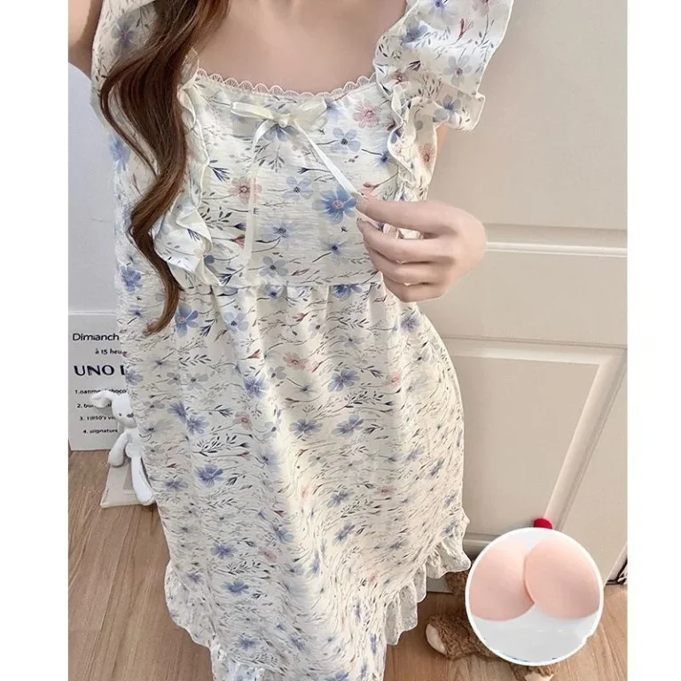 Breathable-Comfortable-Cotton-Nightdress-Cute-Cartoon-Printed-Lace-Trim-Casual-Summer-Sleeping-Skirt-for-Women