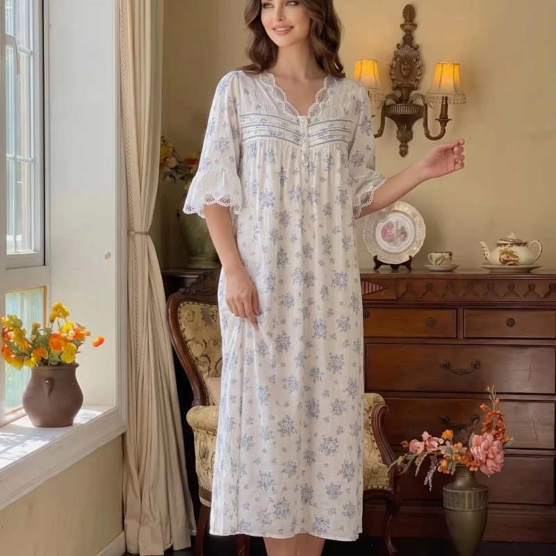 Breathable Cotton Arabic Night Dress Casual Dubai Ladies Home Sleepwear