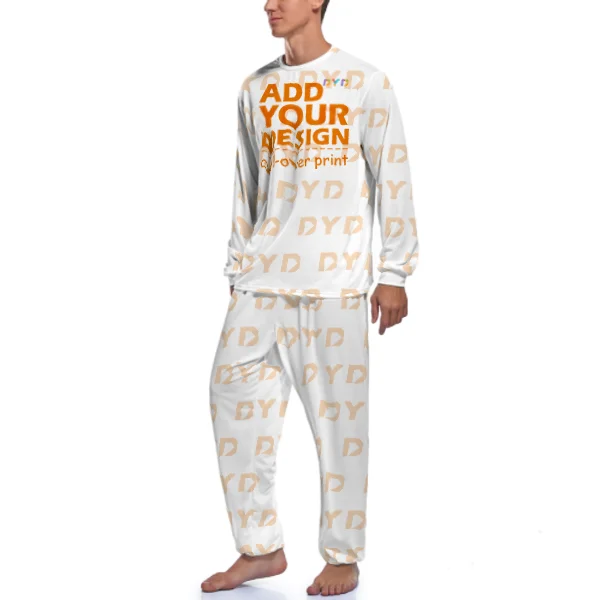 Breathable Pajama Set for Men Custom Printed Knitted Pants Sleepwear