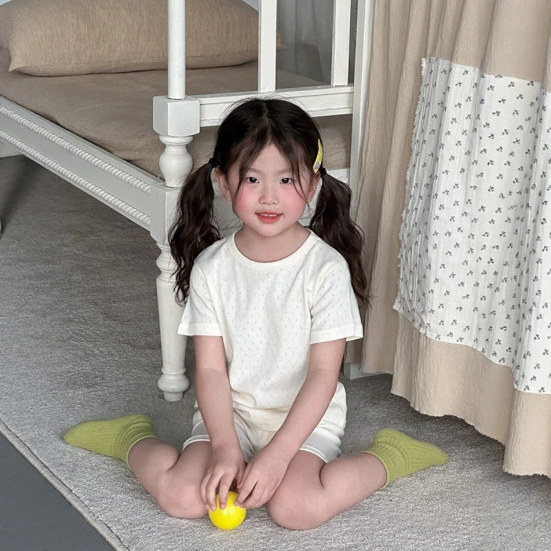 Breathable Short Sleeve Toddler Kids Girl Summer Cotton Home Wearclothes Set Thin Pajamas