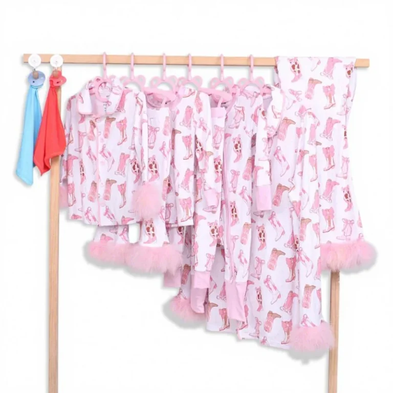 Breathable-Toddler-Children-Bamboo-Sleeping-Set-With-Button-Open-Kids-Feather-Decorated-Pajamas-Outfit-Custom-Print-Color