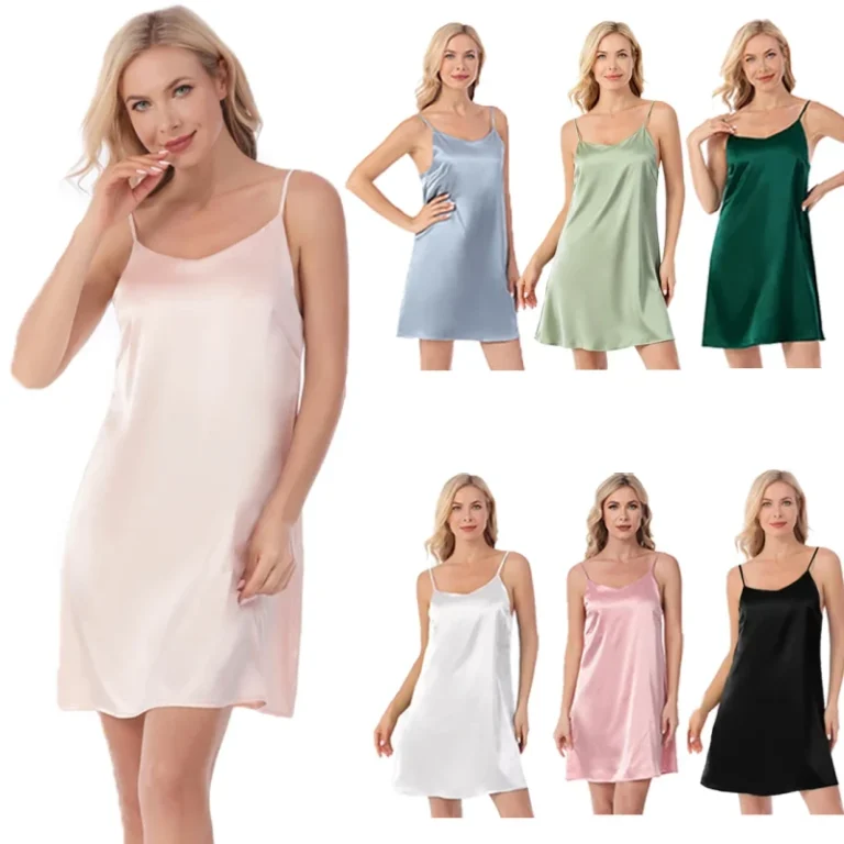 Bridal-Bridesmaid-V-Neck-Sleeveless-Solid-Nightgown-Silk-Satin-Slip-Dress