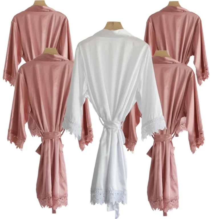 Bridal-Sleepwear-Women-Satin-Knee-Length-Lace-Trim-Breathable-Plus-Size-Wedding-Kimono-Robe