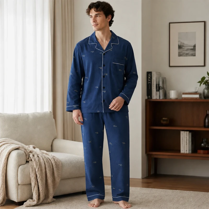 Bright Color 2-Piece Knitted Breathable Soft Unisex Pajamas Sleeping Clothes Set