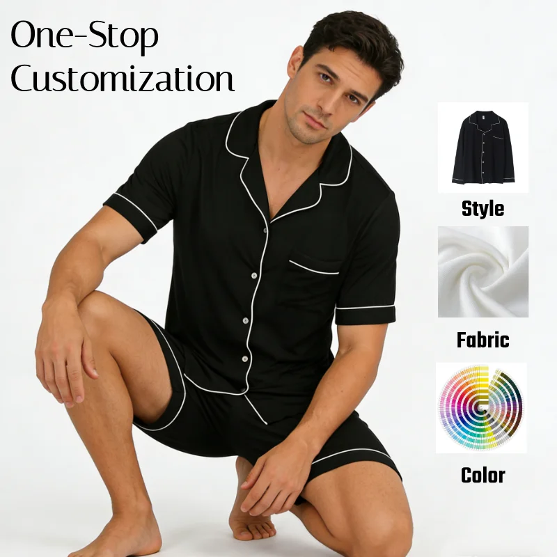 Bulk Silky Soft Luxury Eco Friendly Modal Knitted Solid Men Pajamas Set Breathable Sleepwear for Summer Home