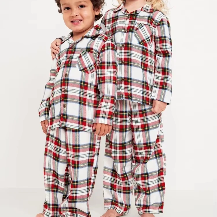 Button-up-Turn-Down-Collar-Womens-Sleepwear-Pajama-Red-Plaid-Pattern-Christmas-Sleepwear-Women-Family-Christmas-Pajamas-Sets