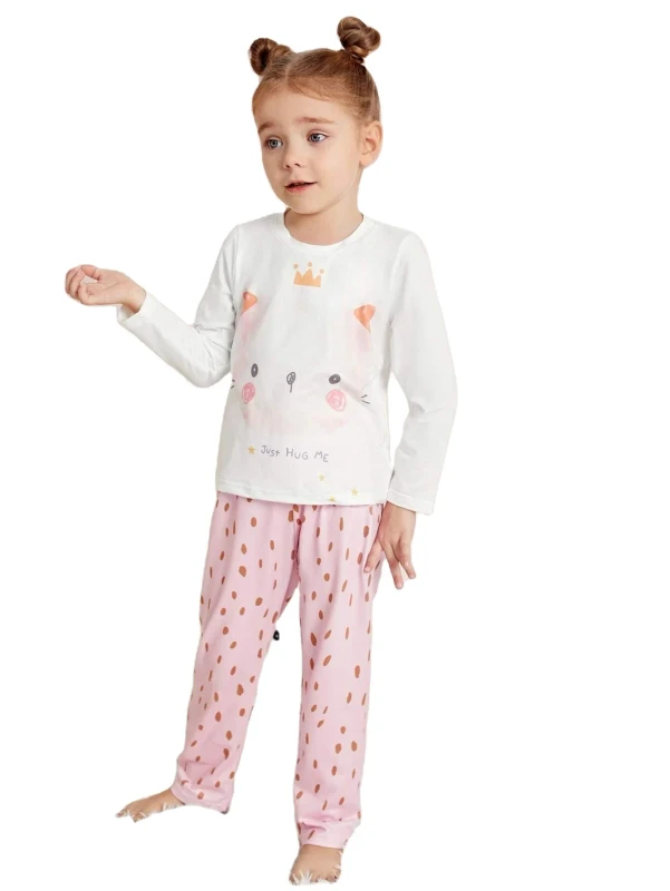 Cartoon Character Cotton Girls Pajamas Set Loungewear Sleepwear for Toddlers Children Fashionable Baby Care Clothing