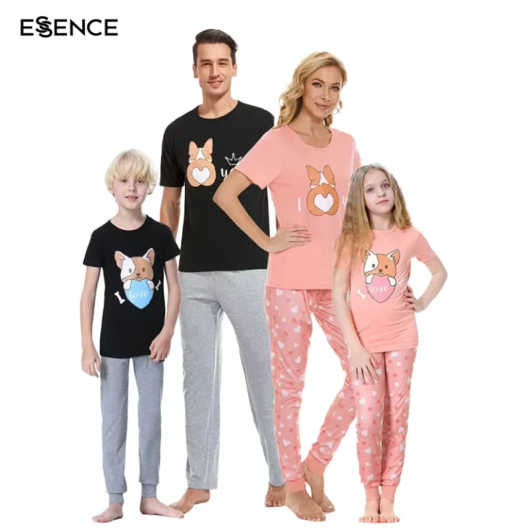 Cartoon-Print-Custom-Bamboo-Short-Women-Girls-Boys-Family-Matching-Two-Piece-Cotton-Pyjamas-Mommy-and-Me-Pajamas-Set
