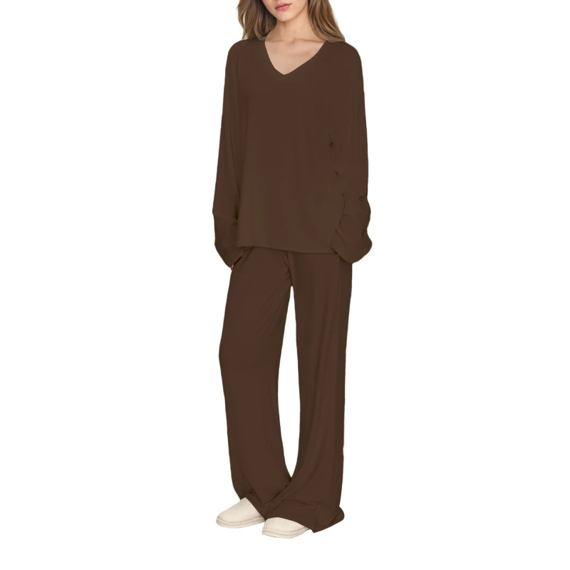 Casual Bamboo Viscose Women's Pajamas Set V Neck Pyjamas