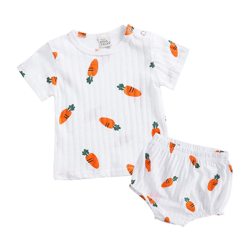 Casual Cute Printed Baby Toddler Pajama Set Boys Girls Breathable 100% Cotton Short Sleeve Two-Piece Homewear Cartoon Pattern