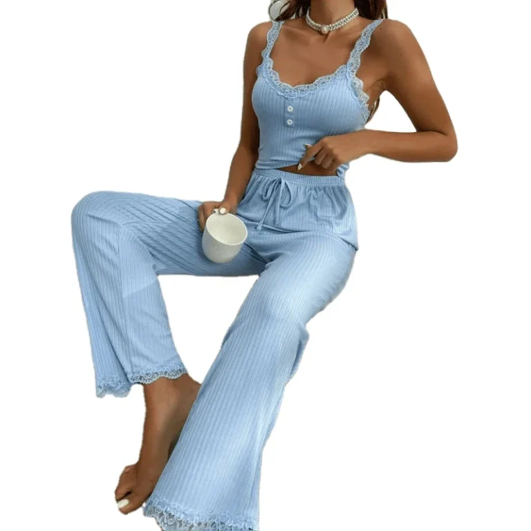 Casual-Pajamas-Summer-Two-piece-Womens-Pyjamas-Plain-Homewear