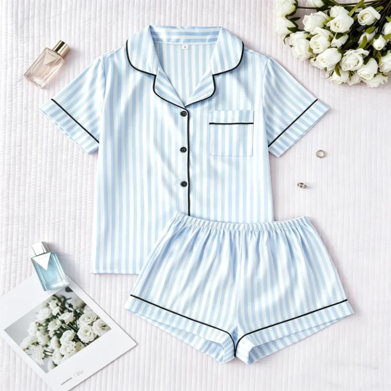 Casual-Style-Womens-Pajama-Set-with-Striped-Minimalist-Design-for-Summer