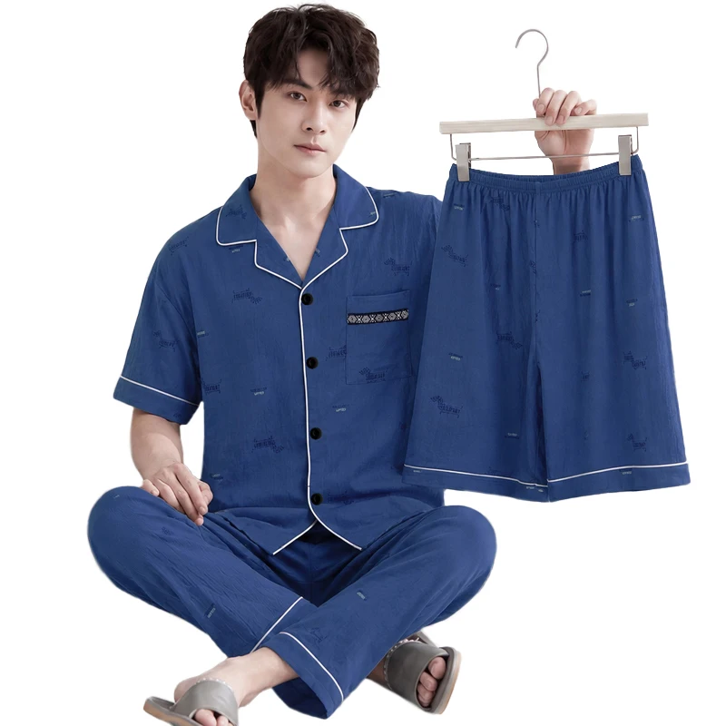 Casual style Men's Short sleeve Summer Pajamas Lightweight Plus Size Simple Three piece Loungewear Set