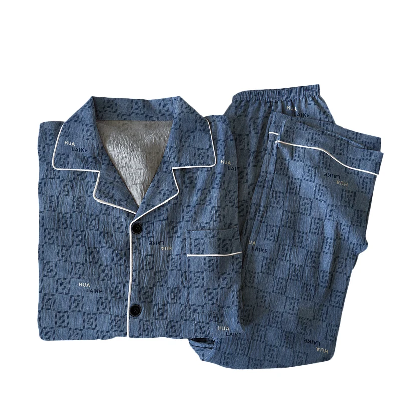 Checkered Letter Print Men's Long sleeve Top And Pants Autumn Casual Breathable Loungewear