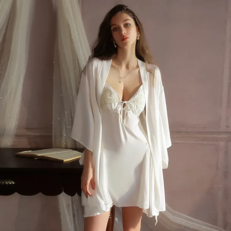 Chemise-sleepwear-nightgown-Deep-V-Neck-pajamas-Satin-Nightgown-with-Robe-Set-Satin-Nightdress-Lingerie