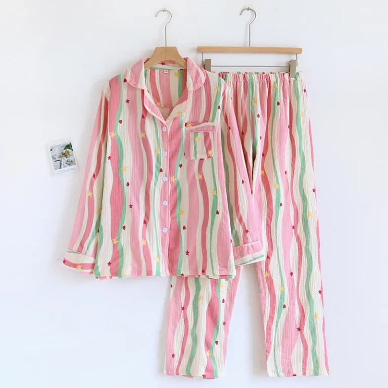 Childrens-100-Cotton-Pajama-Sets-Womens-Printed-Cotton-Pajamas-Long-Sleeved-Thin-Casual-Home-Wear