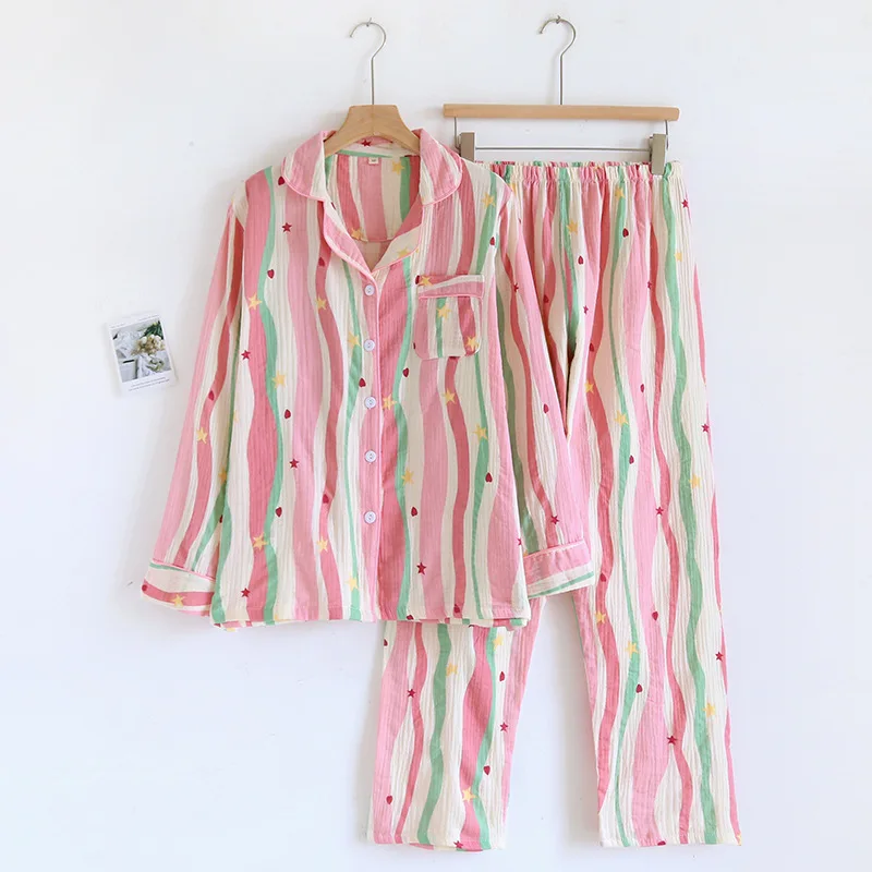 Children's 100% Cotton Pajama Sets Women's Printed Cotton Pajamas Long Sleeved Thin Casual Home Wear