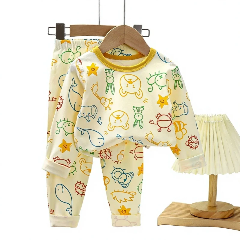 Children's Autumn Homewear Set New Baby for LycraFabric Boys' Pajamas Girls' Korean Style Pants Children's Clothing