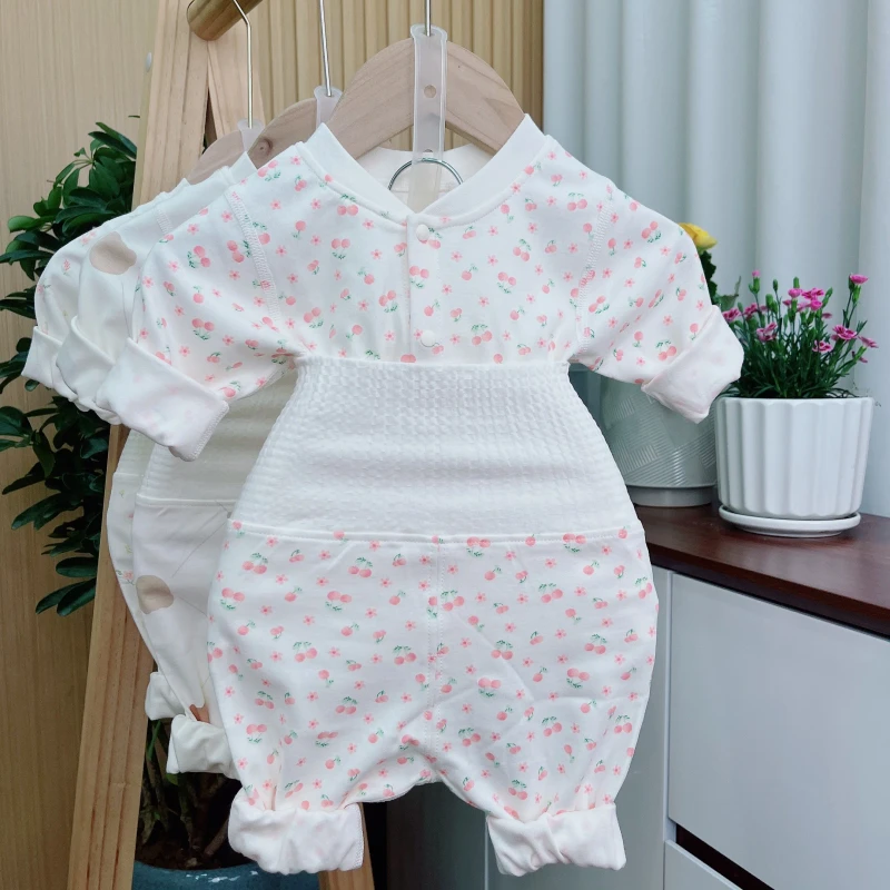Children's Cute Warm Printed Soft Knitted Casual Breathable Cotton Autumn Set Seamless Pajamas Baby Underwearclothes Babies