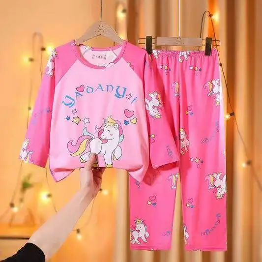 Childrens-Long-Sleeve-Pajamas-Set-Girls-Cute-Cartoon-Sleepwear-Round-Neck-T-shirt-Top-Boys-Printed-Pajamas