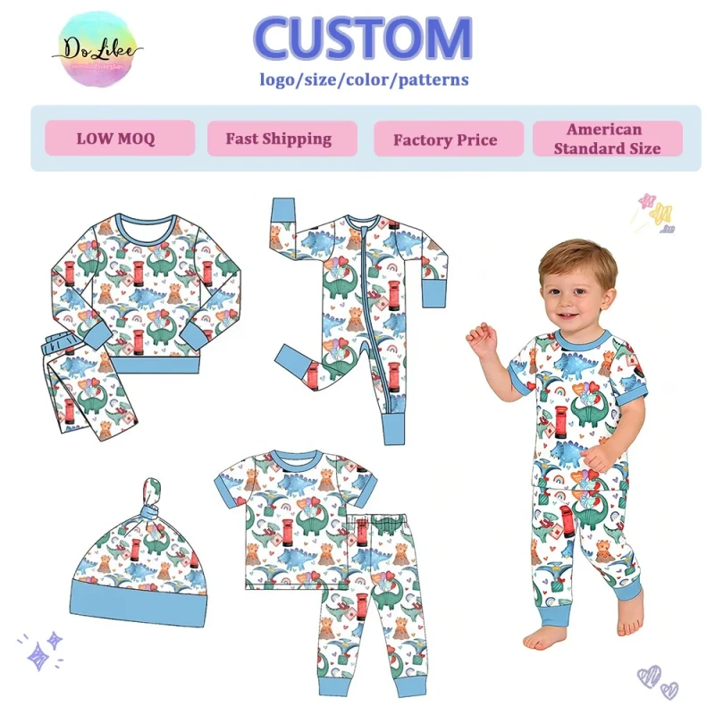 Children's Loungewear Breathable Printing Clothes Sets Baby Rompers Bamboo Fiber Children's Pajama Valentine Items Designs