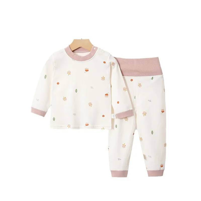 Children's Pure Cotton Cartoon Pattern Soft Boneless Belly Protection Split Set Leisure Pullover Pajamas Infants Babies Spring