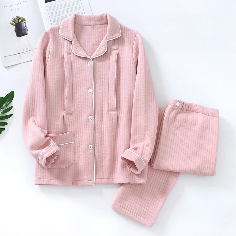 China Professional Manufacture Air Cotton Lapel Stand up Woman Maternity Pregnant Pajamas
