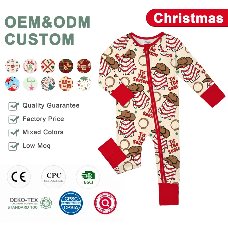 Christmas Bamboo Pajamas for Babies Organic Custom RTS Mystery Box Kids Bamboo Pajamas Cartoon Print 2 Piece