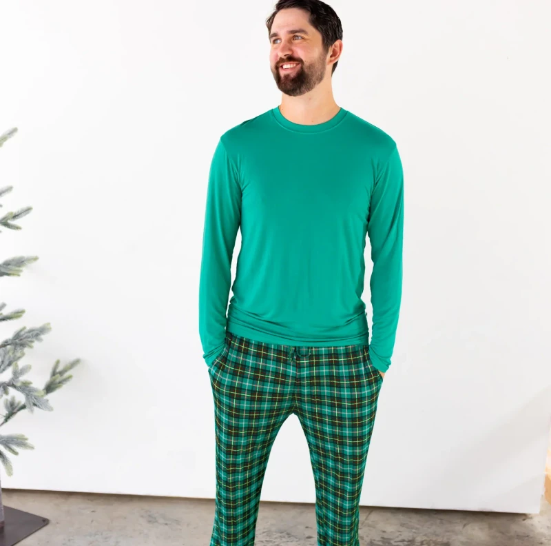 Christmas Bamboo Pajamas for Men Long Sleeve Plaid Lounge Wear Sets Skin Friendly Mens Sleepwear